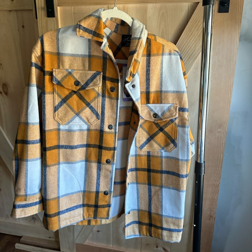 HFX Yellow and White Plaid Shacket